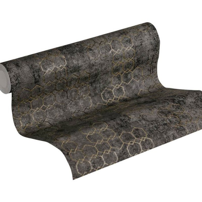 As Creation|Papier peint moderne graphismes métallisés noir et doré|Papier Peint