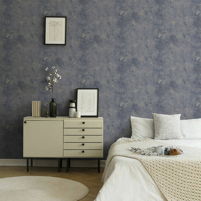 As Creation|Papel pintado textura efecto pared azul dorado brillo|Imitacion Estuco