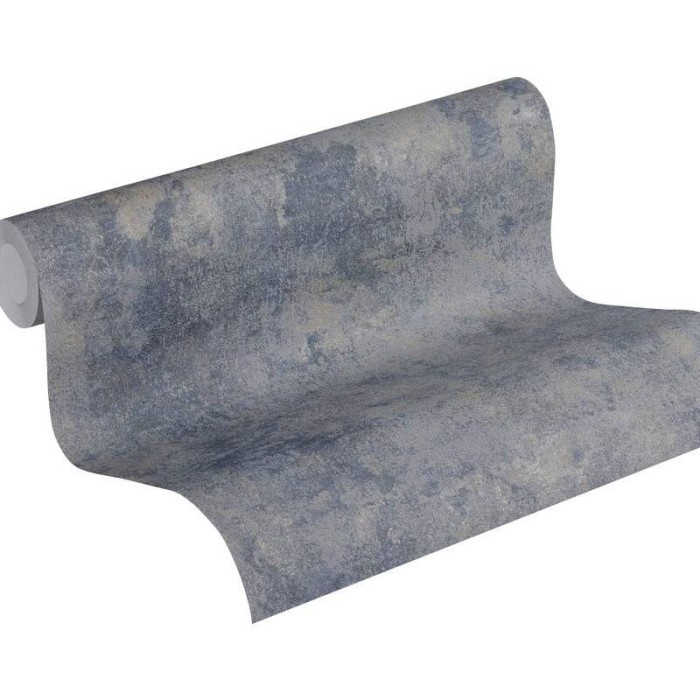 As Creation|Papel pintado textura efecto pared azul dorado brillo|Imitacion Estuco