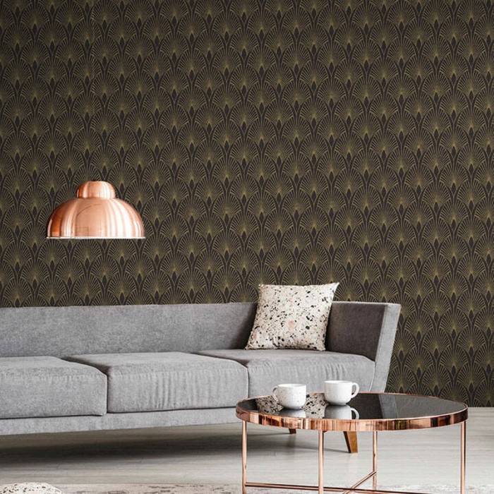 As Creation|Moderne Art-Déco-Tapete schwarz-gold metallisch|Art Deco