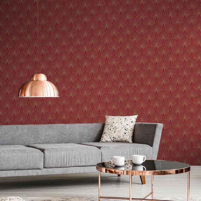 As Creation|Modern art deco wallpaper metallic red and gold|Art Deco