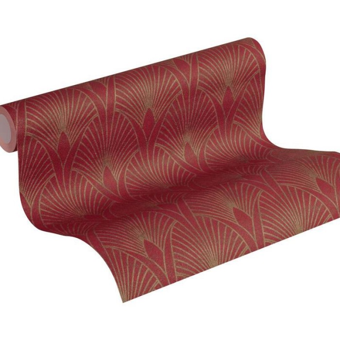 As Creation|Papier peint art déco moderne métallisé rouge et doré|Art Déco
