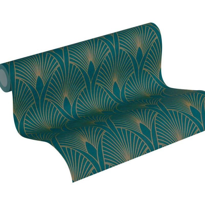 As Creation|Papier peint art déco moderne métallisé vert doré|Art Déco