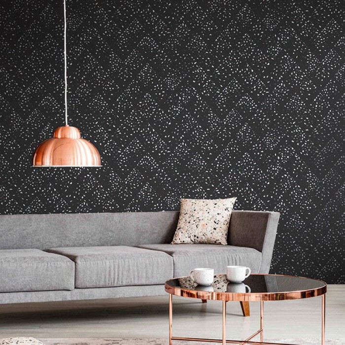 Papeldecor|Papier Peint graphique moderne noir argent métallisé|Papier Peint