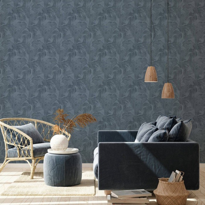 Papeldecor|Papel pintado floral plantas selváticas azul|Papel Pintado