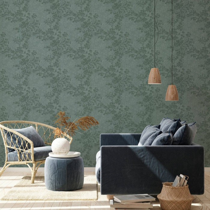 Papeldecor|Tapete mit geprägten grünen Baumzweigen|Tapeten