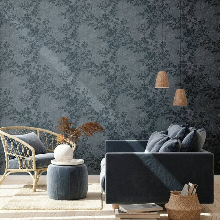 Papeldecor|Papel pintado ramas de árboles en relieve azul|Papel Pintado