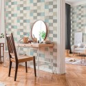Papeldecor|Papier Peint carrelage hydraulique blanc, gris, turquoise|Papier Peint