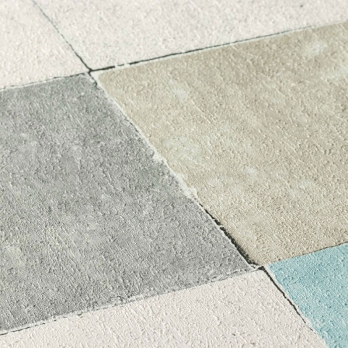 Papeldecor|Papier Peint carrelage hydraulique blanc, gris, turquoise|Papier Peint