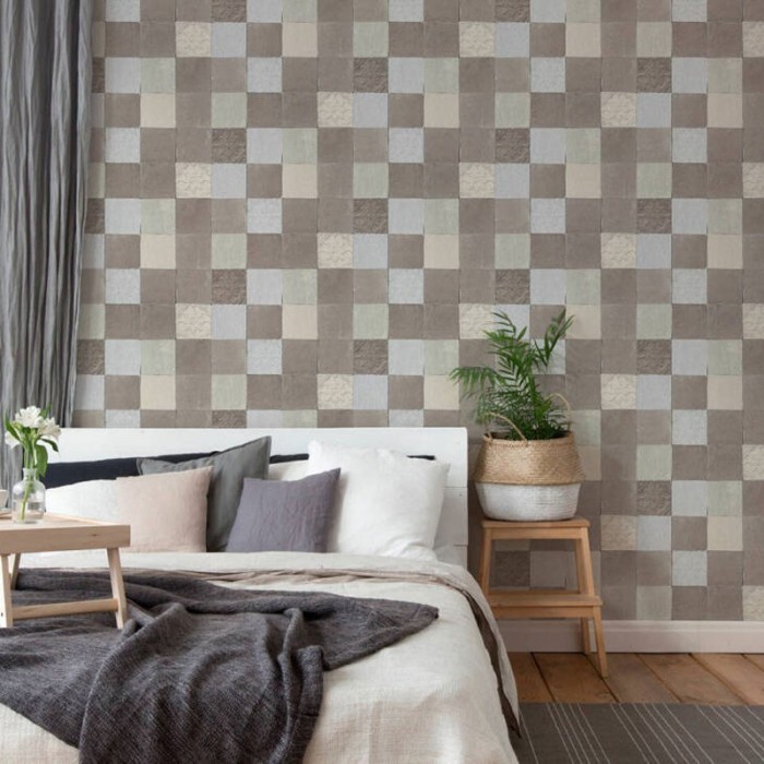Papeldecor|Papel pintado azulejos tipo baldosa gris y marrón|Papel Pintado