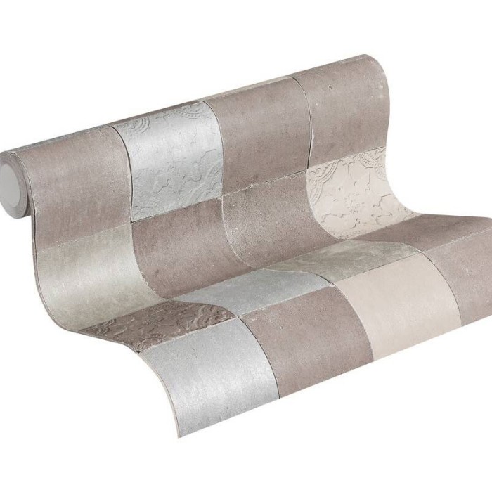 Papeldecor|Papel pintado azulejos tipo baldosa gris y marrón|Papel Pintado