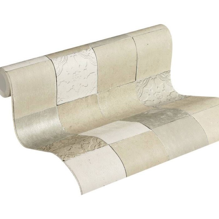 Papeldecor|Wallpaper hydraulic tile in white and beige|Wallpaper