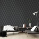 Papeldecor|Papel pintado moderno rombos 3D negro brillo|Papel Pintado