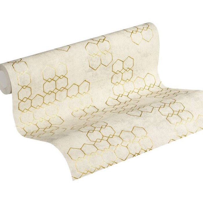 Papeldecor|Tapete geometrisch weißer und goldener Beton|Tapeten