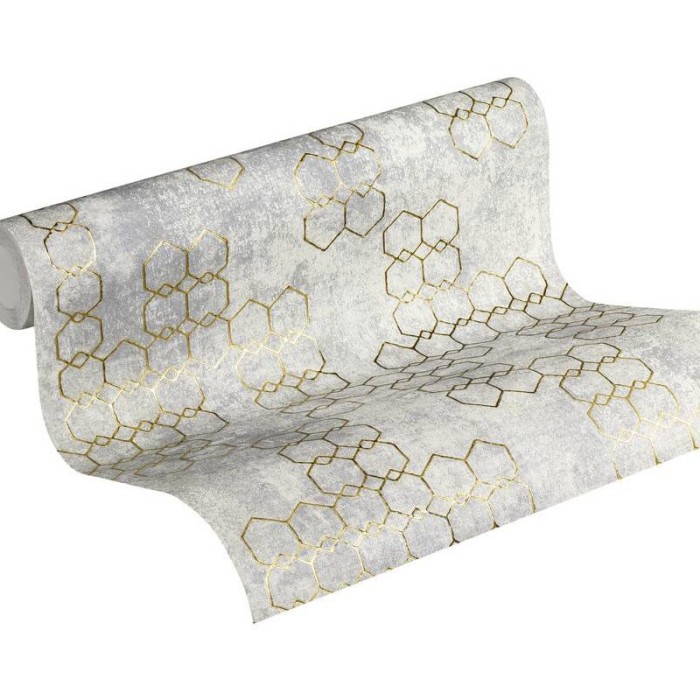 Papel pintado geométrico metalizado gris y dorado -  219-2256