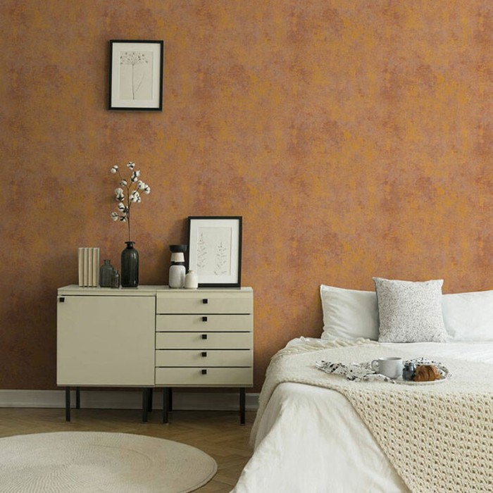 Papel pintado efecto pared naranja dorado brillo -  219-2258