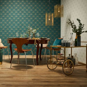 Papeldecor|Tapete Modernes Art Deco in Rot und Metallic-Gold|Tapeten 2