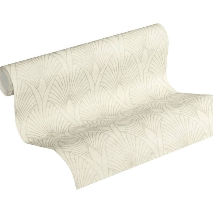 Papeldecor|Papier Peint Art déco moderne blanc argenté métallisé|Papier Peint