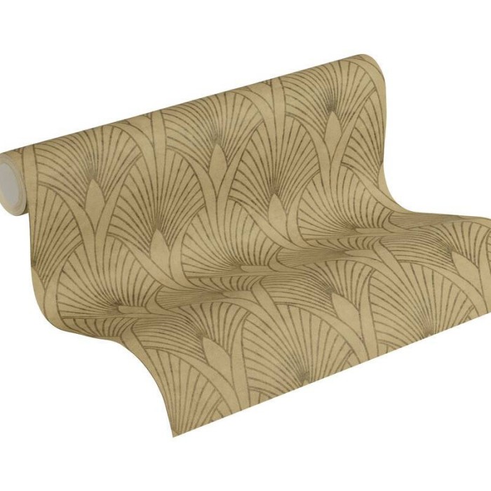 Papeldecor|Papel pintado Art Deco moderno marrón dorado metalizado|Papel Pintado