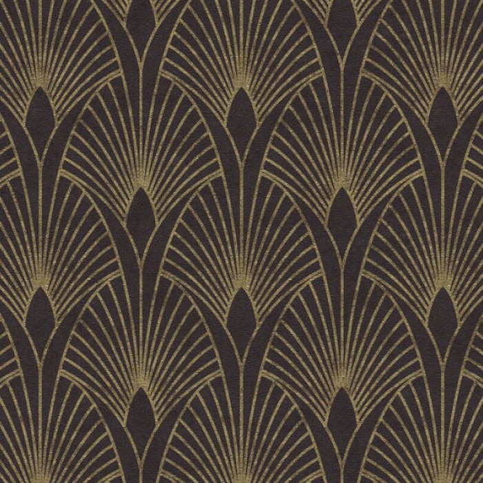 Papeldecor|Papel pintado Art Deco moderno negro dorado metalizado|Papel Pintado