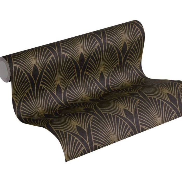 Papeldecor|Tapete Modernes Art Deco in Schwarz-Gold mit Metallic-Effekt|Tapeten