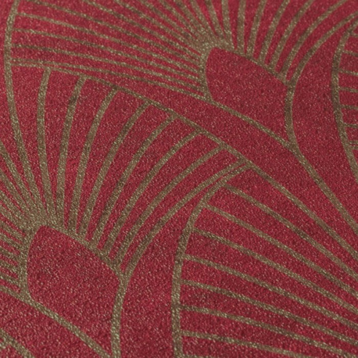 Papeldecor|Papel pintado Art Deco moderno rojo y dorado metalizado|Papel Pintado