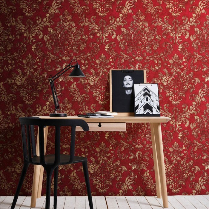 As Creation|Papier peint damas rouge et doré métallisé|Damas