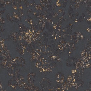 Versace|Papier peint Versace floral ornemental noir et or|Damas