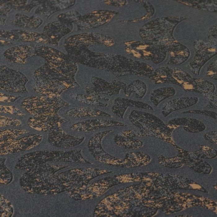 As Creation|Papel pintado damasco negro y dorado metalizado|Damasco