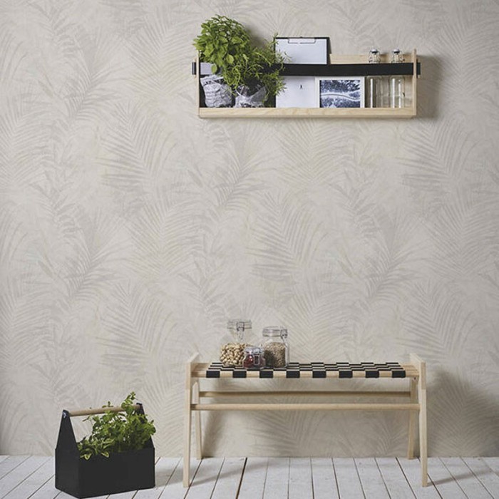 Papeldecor|Tapete tropische Pflanzen in Weiß und Beige|Tapeten