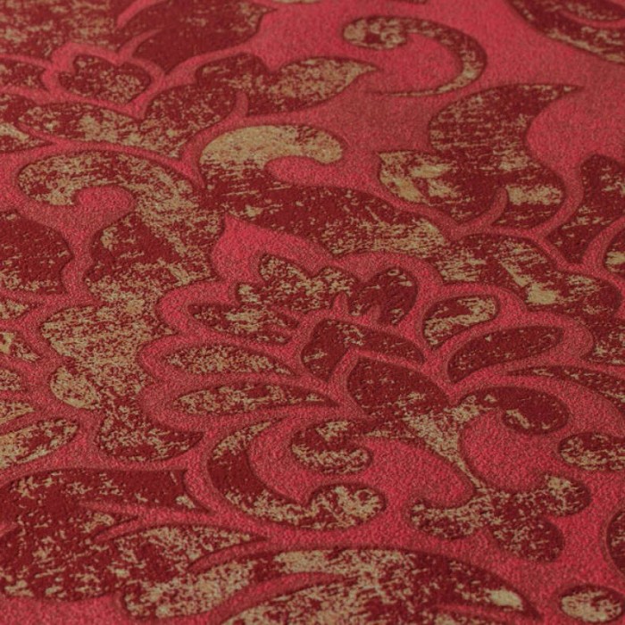 Papeldecor|Tapete Damast in Rot und Metallic-Gold|Tapeten