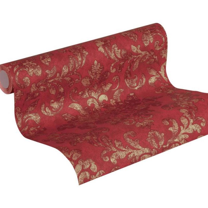 Papeldecor|Tapete Damast in Rot und Metallic-Gold|Tapeten