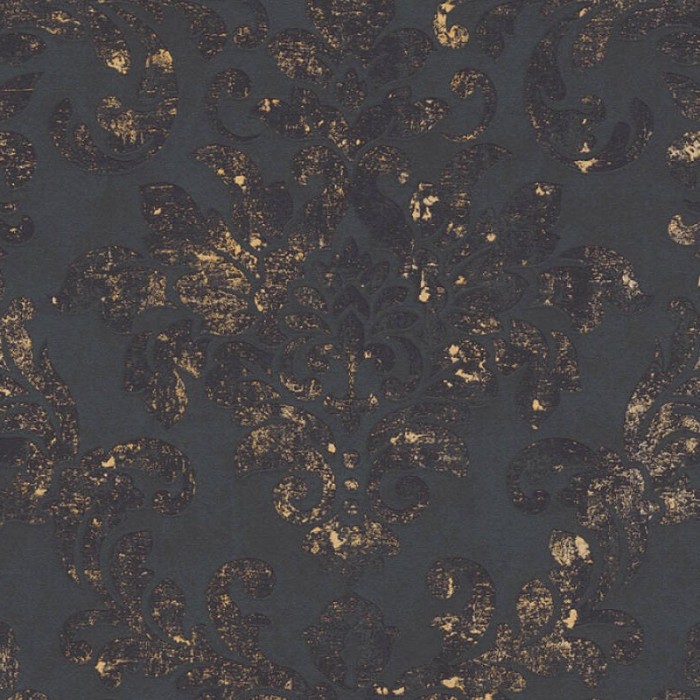Papeldecor|Papel pintado damasco negro y dorado metalizado|Papel Pintado