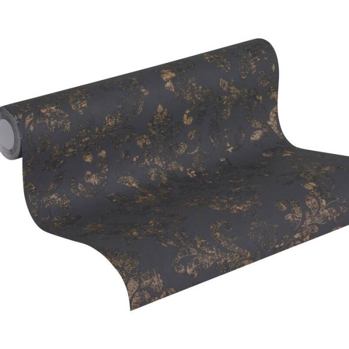 Papeldecor|Papel pintado damasco negro y dorado metalizado|Papel Pintado