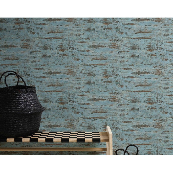 Papeldecor|Papier Peint look industriel mur écaillé bleu|Papier Peint