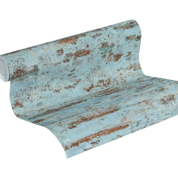 Papeldecor|Tapete Look im Industrie-Stil, abgeplatzte blaue Wand|Tapeten