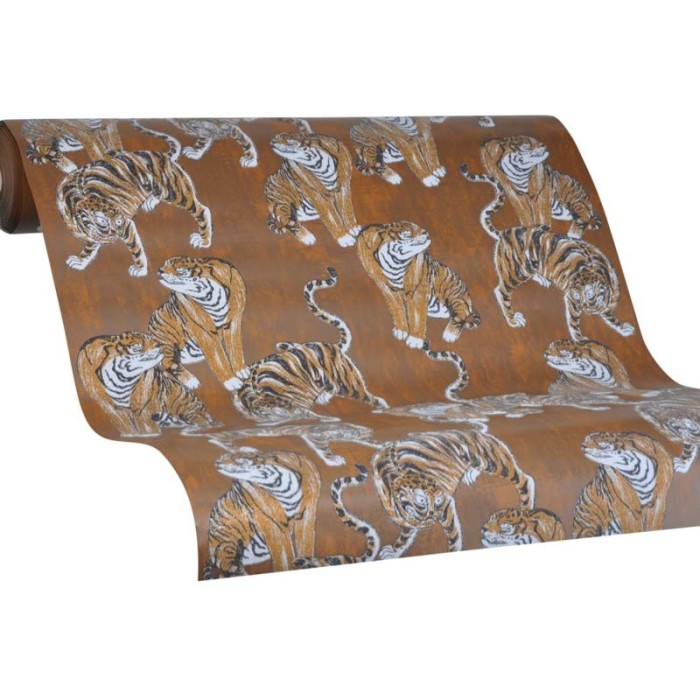 Marburg|Contemporary wallpaper with wild tigers in brown tones|Ethnic