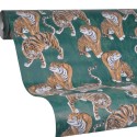 Marburg|Papel pintado patrón contemporáneo tigres fondo verde|Étnico