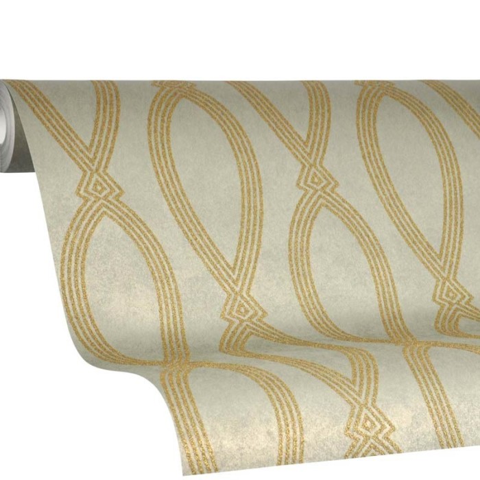 Marburg|Papel pintado elegante patrón geométrico relieves verde dorado|Papel Pintado