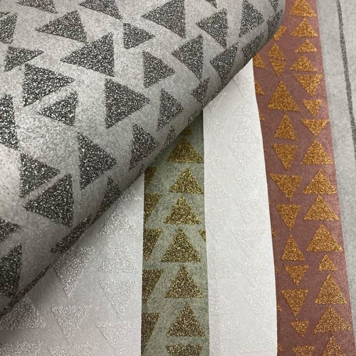 Papeldecor|Papel pintado pared moderno blanco con triángulos brillantes|Papel Pintado