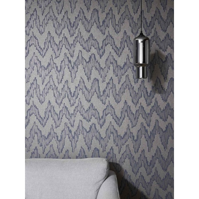 Papeldecor|Modern wall wallpaper with ethnic blue zigzag stripes|Wallpaper