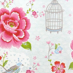Pip Studio|Romantische Tapete mit rosa Blumen und Vögeln|Tapeten