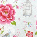 Pip Studio|Romantische weiße Tapete mit bunten Blumen und Vögeln|Tapeten