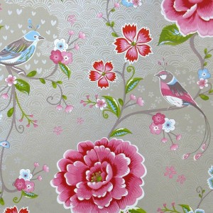 Pip Studio|Romantische Tapete mit rosa Blumen und Vögeln|Tapeten