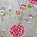 Pip Studio|Romantische sandbeige Tapete mit Blumen und Vögeln|Tapeten