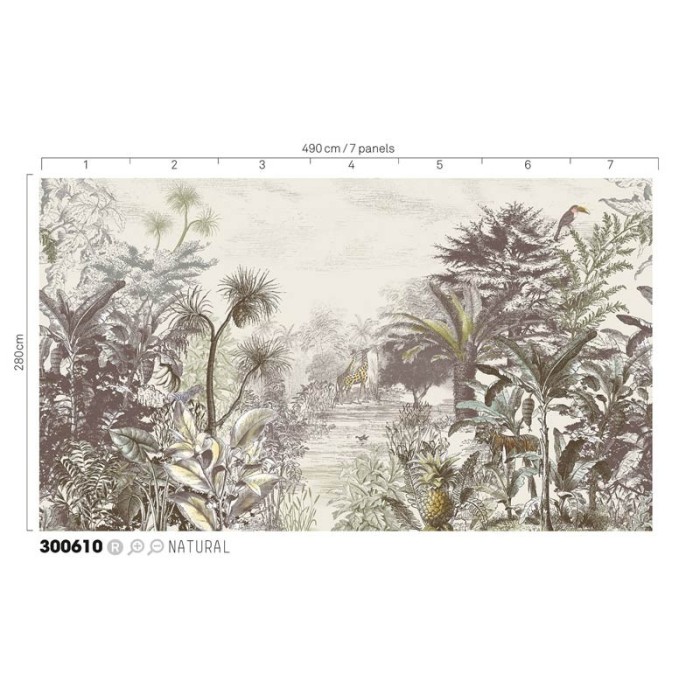 Eijffinger|Wandbild afrikanischer Dschungel mit Tieren|Wandbild