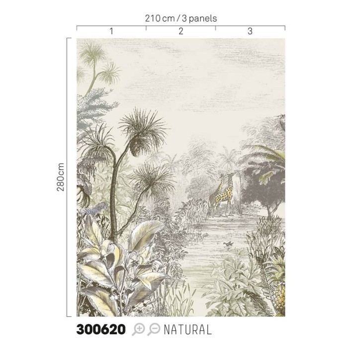 Eijffinger|Papier peint panoramique jungle africaine girafes et zèbres|Panoramiques