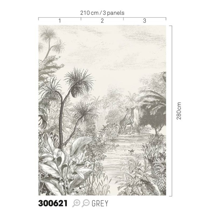 Eijffinger|Papier peint panoramique jungle africaine noir blanc|Panoramiques