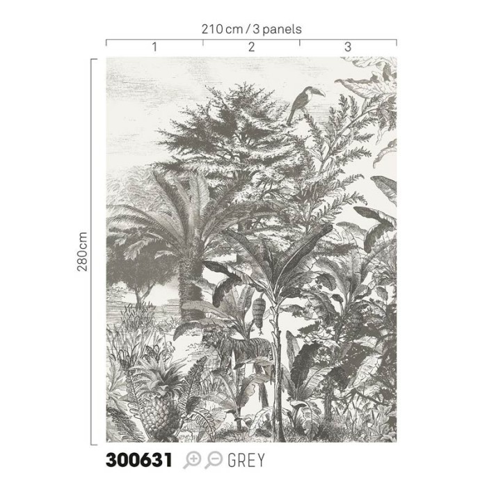 Eijffinger|Papier peint panoramique jungle noir blanc avec tigre|Panoramiques