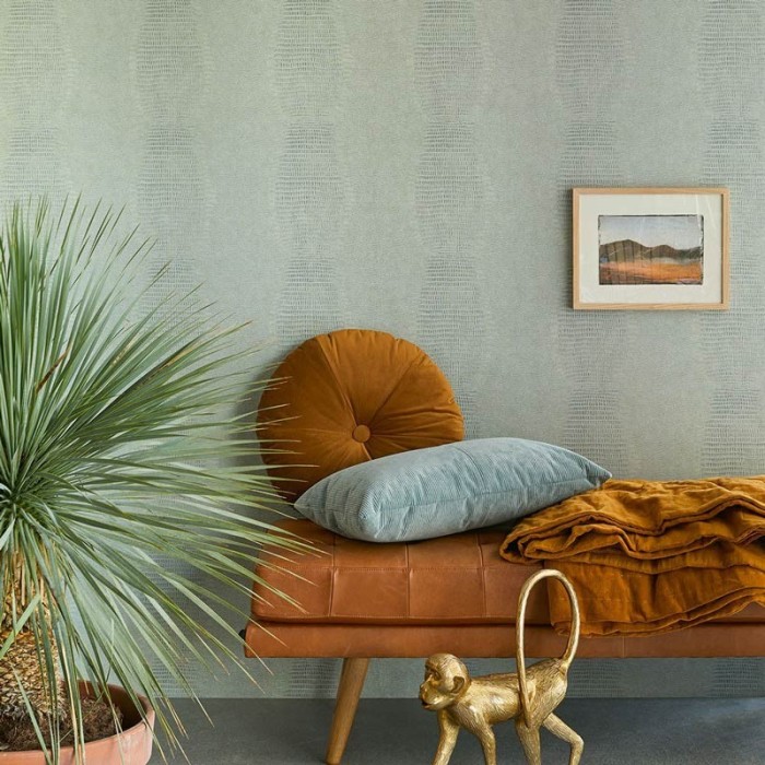 Eijffinger|Tapete Krokodilleder grün ethnisch chic|Lederimitat